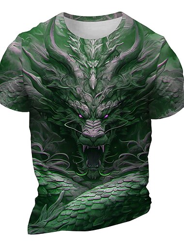  Herren Graphic Tier Drache T Shirt Kurzarm T-Shirt 3D-Druck Rundhalsausschnitt Hemd Täglich Designer Retro Vintage Sports Outdoor Festtage Ausgehen Blau Orange Grün Frühling Sommer Bekleidung S M L