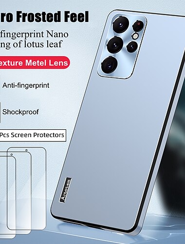  Handyhülle + 3er-Pack Displayschutzfolie für Samsung Galaxy S23 S22 S21 Plus Ultra, rückseitige Abdeckung, gefrostet, Ganzkörperschutz, staubdicht, einfarbig, TPU, PC, Metall