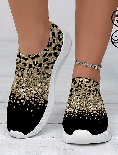  Femme Basket Slip-Ons Imprimer des chaussures Paillettes de cristal scintillantes ornées de bijoux Grandes Tailles Soirée Extérieur du quotidien Léopard 3D Strass Paillette Brillante Talon Plat Mode