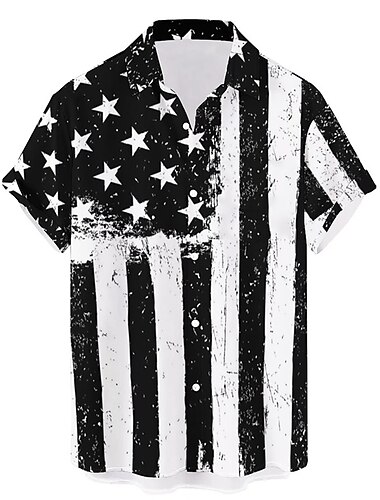  Herren Amerikanische US-Flagge Hemd Westernhemd Knopfhemd Kurzarm Brautkleider schlicht Freizeitskleidung Ausgehen Wochenende Herbst Umlegekragen Bedruckt Button-Down Schwarz Weiß Rote