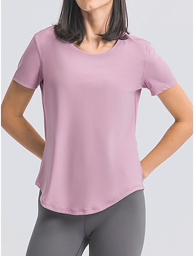  Mujer Camiseta Running Color sólido Yoga Aptitud física Sexy Negro Blanco Rosa Cuello Barco Mangas cortas Alta elasticidad Verano