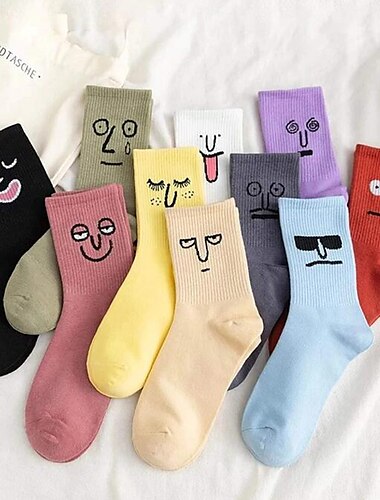  10 Paar Damen-Crew-Socken für Arbeit, Alltag, Urlaub, mehrfarbig, Baumwolle, sportlich, einfach, lässig, lässig, niedlich, Sportsocken