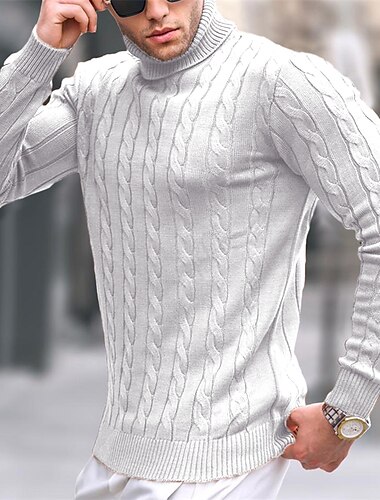  Herren Rollkragenpulli Pullover Rollkragenpullover für Herren Gerippt Gedrehtes Stricken Cropped Strick Feste Farbe Rollkragen warm halten Moderne zeitgenössische Arbeit Freizeitskleidung Bekleidung