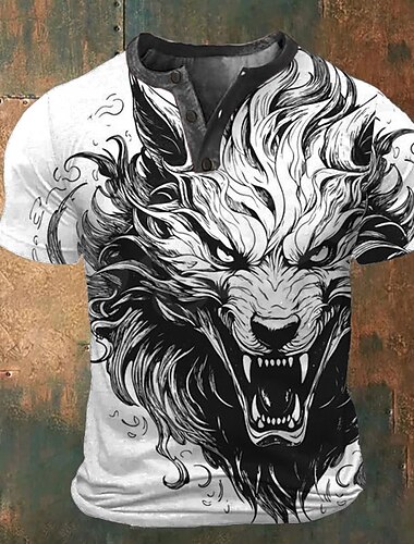  Voor heren Grafisch dier T-shirt Henley-shirt Korte mouw 3D-afdrukken Modieus Retro vintage Klassiek Buitensporten Feestdagen Uitgaan Lente zomer Wit Rood blauw Bruin Groen Henley Henley-T-shirt