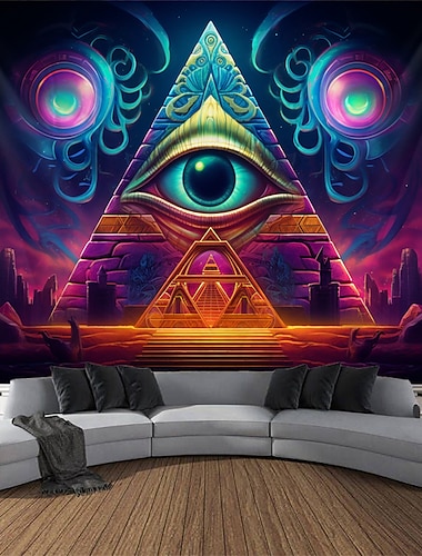  blacklight billedvev uv reaktiv glød i mørket glød party neon pyramide øye natur psykedelisk trippy tåkete hengende billedvev veggkunst veggmaleri for stue soverom