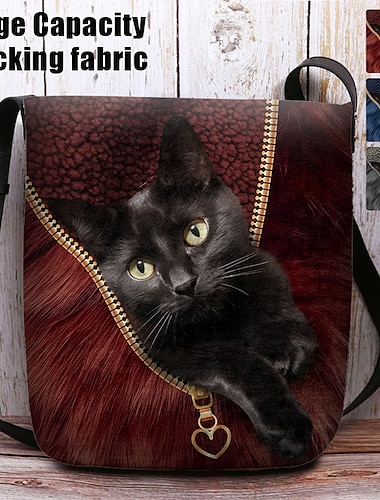  Γυναικεία Τσάντα χιαστί Τσάντα ώμου Αφράτη τσάντα Πολυεστέρας Ψώνια Καθημερινά Αργίες Εμπριμέ Μεγάλη χωρητικότητα Ελαφρύ Ανθεκτικό Γάτα Κρασί Μαύρο Σκούρο μπλε