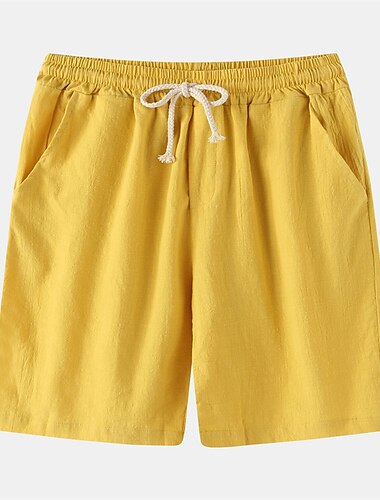  Herren Shorts Kurze Hosen Leinenshorts Kurze Hosen Sommer-Shorts Kordelzug Elastische Taille Glatt Komfort Kurz Casual Täglich Festtage Leinen Baumwoll Mischung Modisch Klassicher Stil Schwarz Weiß