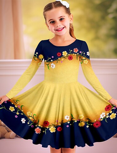  Ostern Karnival Mädchen' 3D Blumen Kleid Rosa Langarm 3D-Druck Frühling Herbst Urlaub Sport & Natur Täglich Kuschelig Brautkleider schlicht Schön kinderkleidung 3-12 Jahre Casual kleid A Linie Kleid