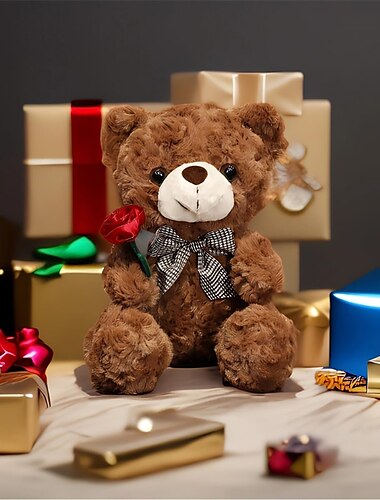  cadeaux pour la fête des femmes evlooe ours en peluche animal en peluche pour la Saint-Valentin mignon 9.8 ours en peluche peluche avec rose doux petit ours en peluche cadeaux pour petite amie petit