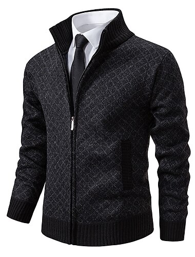  Herren Pullover Kleid Pullover Strickjacke Strickware Grobstricken Stricken Cropped Solide / einfarbig Familientreffen Gehen Bekleidung Herbst Winter Weinrot Schwarz M L XL