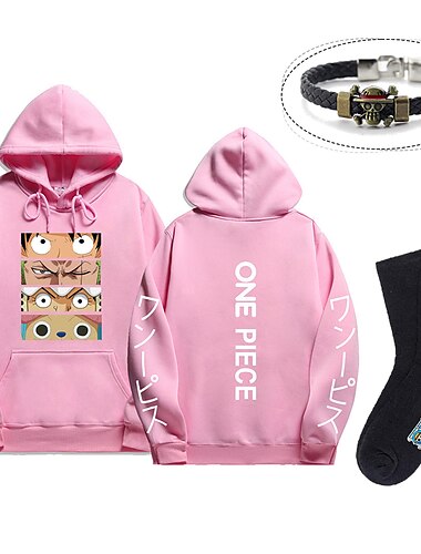  sæt med luffy zoro oversized hættetrøje pu armbånd sokker 3 stk outfits one piece abe d. luffy anime grafiske print print harajuku stil til mænds kvinders voksne unisex afslappet dagligt