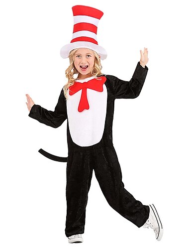  Die Katze im Hut Katze Cosplay Kostüm Jungen Mädchen Film Cosplay Anime Mädchen Jungen Halloween Maskerade Gymnastikanzug / Einteiler Kleid Hut