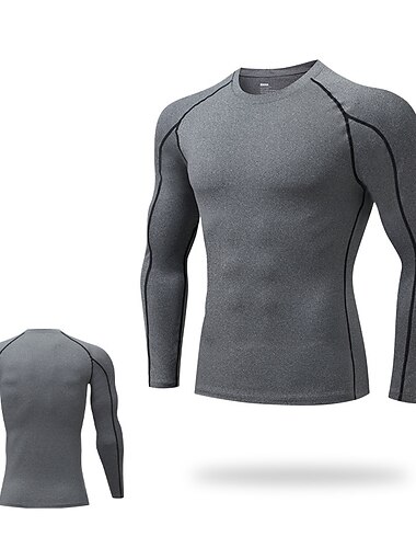  Herre T-shirt Gymnastiktrøje Kompressions Trøje Fitness skjorte Herre overdele Rund hals Langærmet Sport & Udendørs Ferierejse I-byen-tøj Afslappet / Hverdag Hurtigtørrende Svedtransporterende