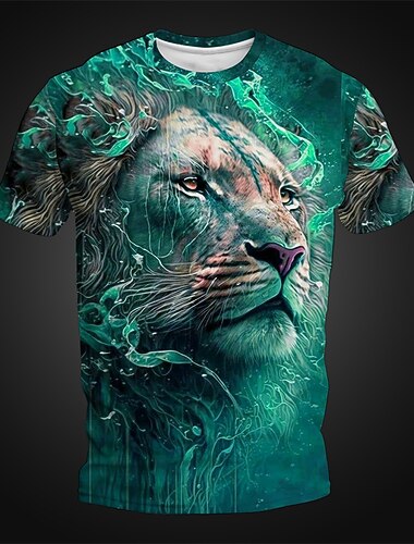  Ανδρικά Γραφική Ζώο Λιοντάρι Μπλουζάκι Κοντομάνικο Κοντομάνικη μπλούζα 3D εκτύπωση Στρογγυλή Ψηλή Λαιμόκοψη Πουκάμισο Καθημερινά Υψηλής Ποιότητας Ρετρό / Βίντατζ Υπαίθρια Αθλήματα Αργίες Εξόδου