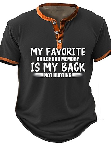  Homme Graphic Lettre T shirt Chemise Henley Shirt Manche Courte 3D effet Mode Rétro Vintage Classique Sport extérieur Vacances Sortie Printemps été Noir Kaki Vert Véronèse Bleu de minuit Henley