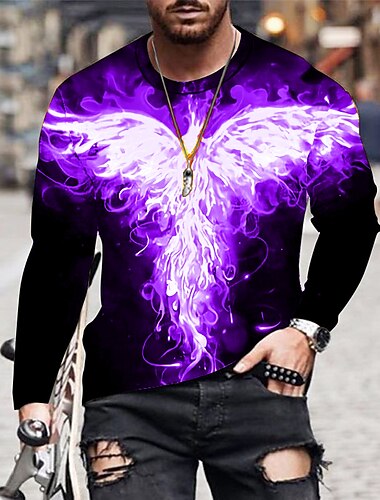  Herren Phönix T Shirt Langarm T-Shirt 3D-Druck Rundhalsausschnitt Hemd Sport Modisch Sportbekleidung Outdoor Strasse Casual Weiß Gelb Rote Sommer Frühling Bekleidung S M L XL XXL XXXL 4XL