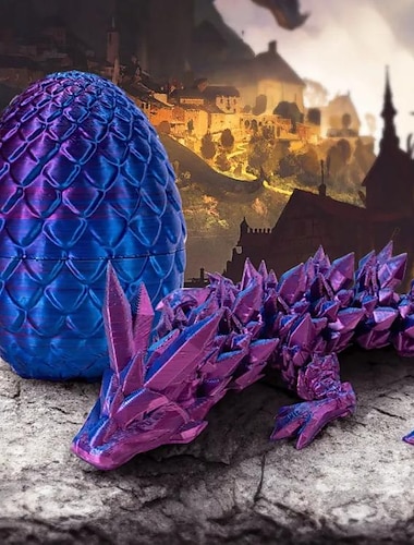  3D プリントドラゴンインエッグ、フル関節ドラゴンクリスタルドラゴンとドラゴンエッグ、フレキシブルジョイントホームデコレーションエグゼクティブデスクおもちゃ、5 インチドラゴンエッグ & 12 インチドラゴン
