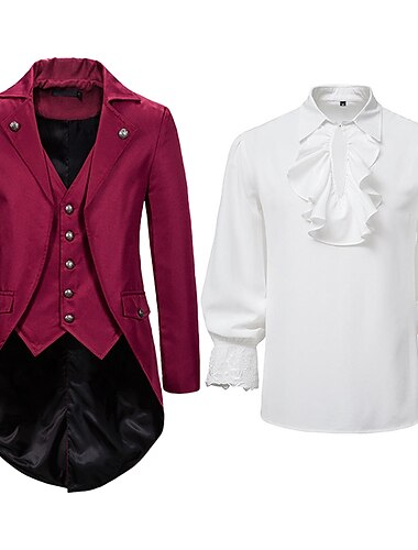  Set con Cappotto da Codino Cappotto Tuxedo Pirata Camicie a Ruches 2 PCS Uomo ebenezer Scrooge Elfo Punk Gotico Medievale Outfit del XVIII Secolo Tuxedo Cappotto Trench Costume Evento Carnevale Festa