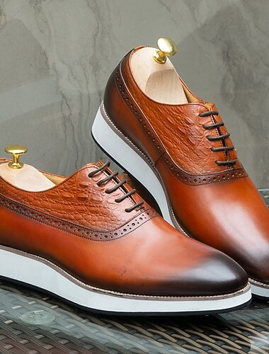  Voor heren Jurk sneakers Leer Italiaans volnerf rundleer Anti-slip Veters Zwart Bruin