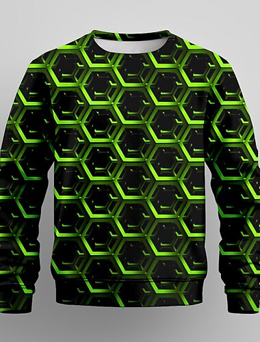  Мальчики 3D Геометрический принт Толстовка Pullover Длинный рукав 3D печать Весна Осень Мода Уличный стиль Круто Дети 3-12 лет Вырез под горло на открытом воздухе Повседневные Стандартный