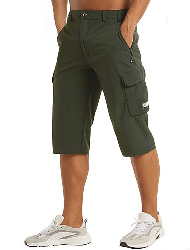  Herren Cargo-Shorts Caprihose Trainingsshorts Wander-Shorts Ausgehen Wochenende Atmungsaktiv Schnelltrocknend Knöpfe Mehrere Taschen Gerader Schnitt Einfach Knielang Gymnastik Sportkleidung Schwarz