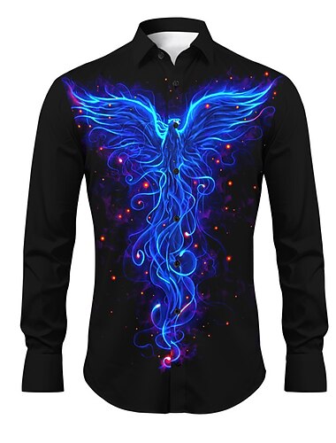  Miesten feeniks Paita Button Up paita Pitkähihainen Vapaa-aika Arki-asut Bile Syystalvi Sänkyjen avaus Painettu Painike alas Rubiini Kuninkaallinen sininen Sininen Purppura Oranssi