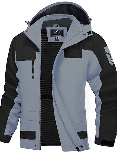  Herren Winterjacke Wanderjacke Regenjacke Windjacke Sport & Natur Campen und Wandern Wasserdicht Windundurchlässig Mit Kapuze Frühling Herbst Winter Patchwork Elfenbeinweiß Schwarz Orange Armeegrün