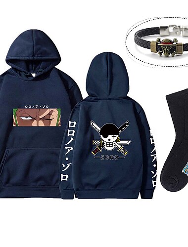  sæt med roronoa zoro oversized hættetrøje pu armbånd sokker 3 stk outfits one piece abe d. luffy anime grafiske print print harajuku stil til mænds kvinders voksne unisex afslappet dagligt