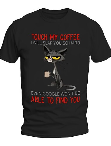  男性用 動物 猫 Tシャツ ティートップ コットン１００％ 半袖 グラフィック シャツ ブラック ホワイト バーガンディー 快適なTシャツ スポーツ・アウトドア 祝日 ファッションデザイナーの衣類