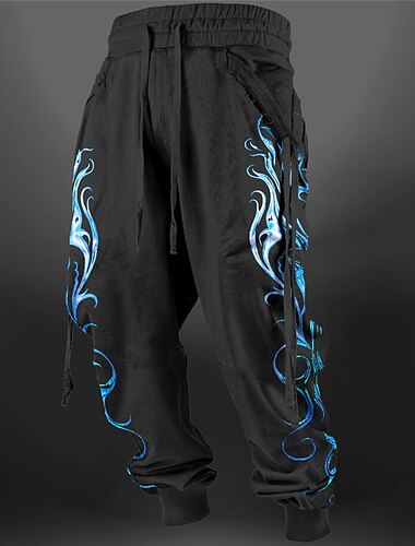  Vlam Abstract Voor heren 3D-afdrukken Joggingbroeken Broeken Buiten Straat Casual / Dagelijks Polyester Geel Blauw Paars S M L Medium Taille Elasticiteit Broek