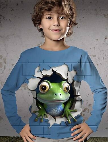  Jungen 3D Karikatur T-Shirt Hemd Langarm 3D-Druck Frühling Herbst Sport Modisch Strassenmode Polyester kinderkleidung 3-12 Jahre Rundhalsausschnitt Outdoor Casual Täglich Regular Fit