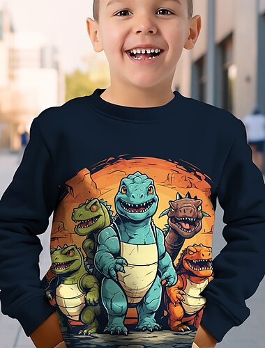  Jungen 3D Dinosaurier Pullover Langarm 3D-Druck Frühling Herbst Modisch Strassenmode Cool Polyester kinderkleidung 3-12 Jahre Rundhalsausschnitt Outdoor Casual Täglich Regular Fit