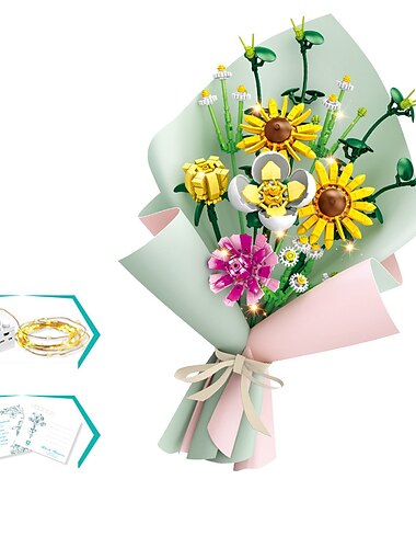  Geschenke zum Frauentag, 413 Stück, Bausteine, Blumenstrauß-Set, Geschenkpapier, Geburtstagsgeschenk, kann Schlafzimmer, Wohnzimmer, Büro dekorieren, Vase nicht im Lieferumfang enthalten,