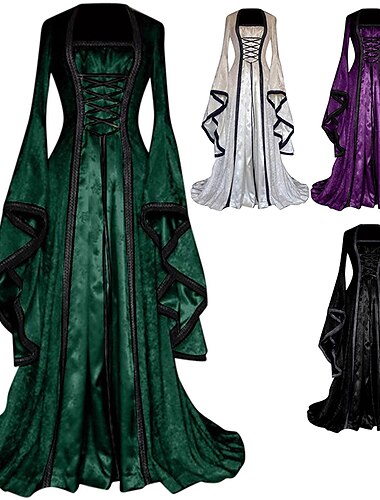  Retro vintage Middeleeuws Renaissance Lange Lengte Gala jurk Ren Faire Flare manchet mouw Heks Piraat Viking Dames Keltisch Koninklijk Walpurgisnacht Halloween Carnaval Maskerade Feest LARP Ren Faire