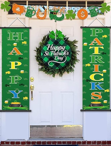  1 Stück Happy Patricks Poster mit Kleiderbügeln, Innenhof, Wandkunst, Leinwand, Poster, Kunst für Zuhause, Wohnzimmer, Dekoration, Wandkunst-Dekor