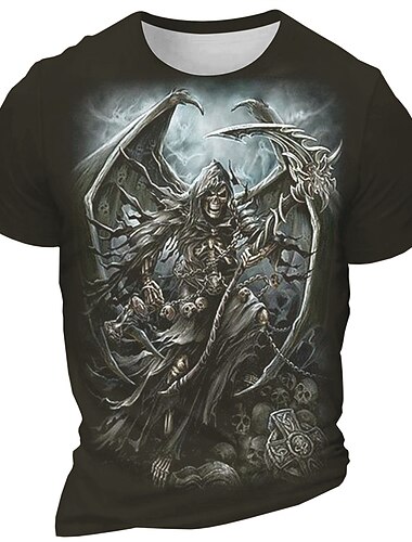  رجالي الرسم قوطي تي شيرت كم قصير تي شيرت طباعة ثلاثية الأبعاد رقبة عالية مدورة قميص يوميا مصمم عتيق / معتق رياضة في الهواء الطلق مناسب للعطلات مناسب للخارج أسود عنابي أزرق البحرية للربيع والصيف ملابس