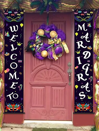  1 Stück „Welcome to Mardi Gras Day“-Poster mit Kleiderbügeln, Innenhof-Wandkunst, Leinwand-Poster, Kunst für Zuhause, Wohnzimmer, Dekoration, Wandkunst-Dekor