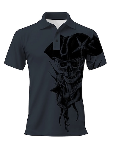 Dag van de Doden Voor heren Doodskoppen Poloshirts Golfshirt Korte mouw Poloshirt Overhemden met kraag Casual Verschrikking Festivalkleding Feestoutfits 3D-afdrukken Knop Lente zomer Wit Wijn