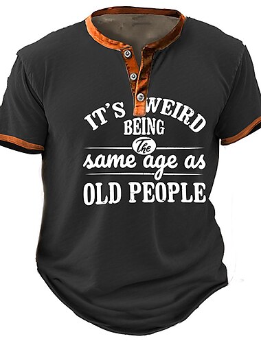  Herren Graphic Buchstabe Alte Leute T Shirt Henley Shirt Kurzarm 3D-Druck Modisch Retro Vintage Klassisch Sports Outdoor Festtage Ausgehen Frühling Sommer Schwarz Blau Khaki Henley Henley T-Shirt