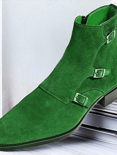  Herre Støvler Retro Formell Sko Pen sko Gange Klassisk Britisk Daglig PU Varm Økende høyde Støtabsorberende Ankelstøvler Spenne Militærgrønn Blå Høst Vinter