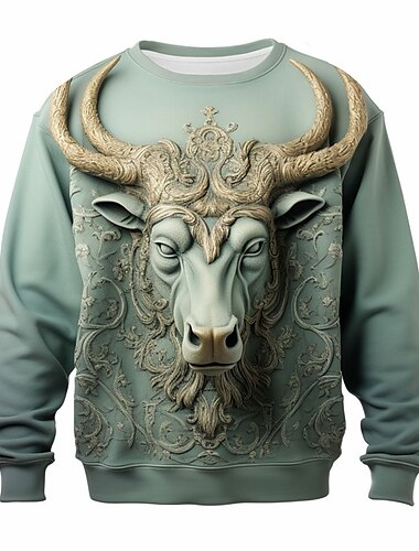  Homens Gráfico Animal Antílope camisolas Moletom Manga Longa Moletom Gola Redonda Diário Casual Vintage retrô Impressão 3D Férias Feriado Para Noite Imprimir Primavera & Outono