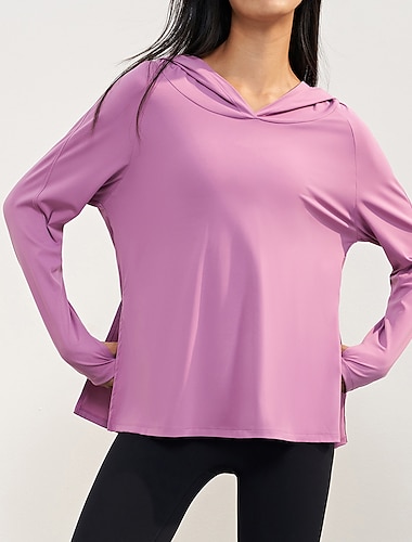 Mujer Sudaderas Color sólido Yoga Aptitud física Separado Negro Blanco Rosa Con Capucha Manga Larga Alta elasticidad Primavera & Otoño