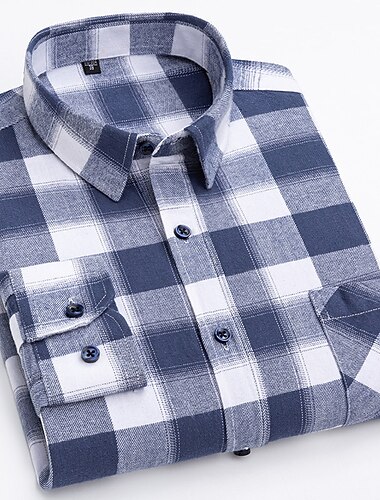  Homens Camisa Social Saia Xadrez Escritório e Carreira Festa de Casamento Azul Marinha Azul Azul Céu Verde Escuro Manga Longa Lapela Primavera & Outono Roupa Bolso frontal