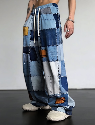 Barevné bloky Kostkovaný Na běžné nošení Pánské 3D tisk Kalhoty Venkovní Denní nošení Streetwear Polyester Modrá Fialová Hnědá S M L Středně vysoký pas Pružnost Kalhoty