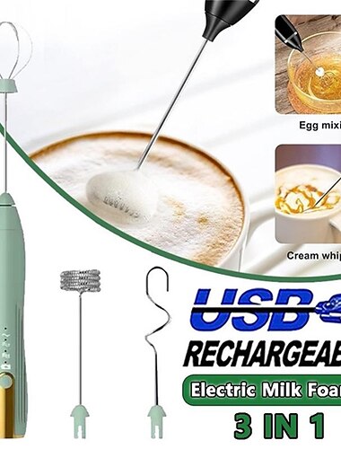  Mini mélangeur électrique à mousse de lait réglable à 3 vitesses, fouet à café rechargeable, batteur à œufs portatif, outil de fouet de cuisine