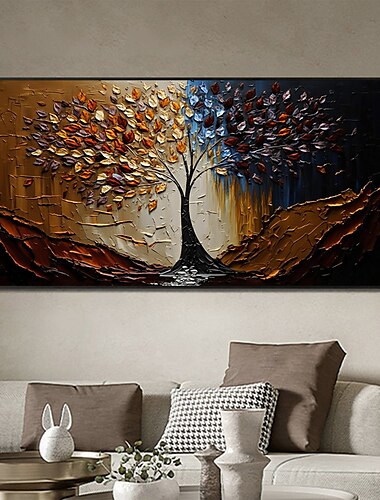  Handgefertigtes Ölgemälde auf Leinwand, Wandkunst, Original-Lebensbaum, abstrakte Landschaftsmalerei für Wohnkultur mit gespanntem Rahmen/ohne Innenrahmenmalerei