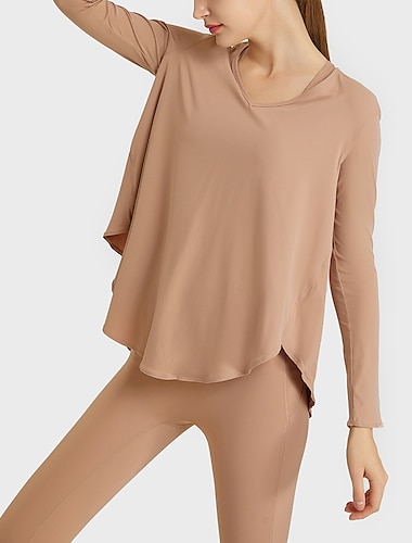  Mujer Camiseta Running Secado rápido Color sólido Yoga Aptitud física Corte Ancho Negro Blanco Marrón Escote en Pico Alta elasticidad Primavera & Otoño