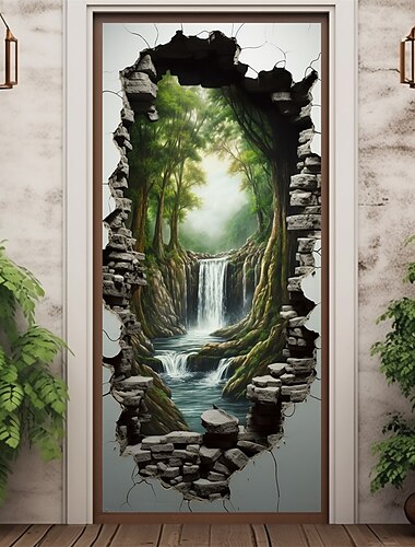  Wasserfall-Höhlen-Türabdeckungen, Wanddekoration, Türteppich, Türvorhang, Dekoration, Hintergrund, Türbanner, abnehmbar, für Haustür, Innen- und Außenbereich, Heimdekoration, Bauernhaus-Dekoration