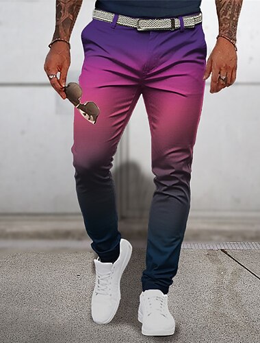 Gradvis Forretning Fritid Herre 3D-utskrift Dressbukser Bukser utendørs Dagligdagstøy Gateklær Polyester Gul Blå Lilla S M L Middels midje Elastisitet Bukser