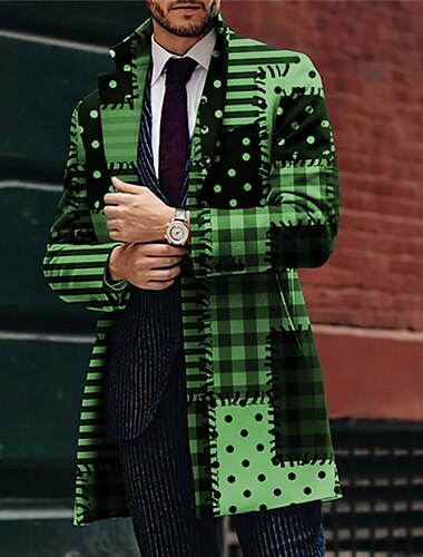  Herren Plaid Geometrie Wintermantel Mantel warm halten Atmungsaktiv Komfortabel Geschäftlich Arbeit Tragen Sie, um zu arbeiten Ausgehen Tasche Bedruckt Herbst Winter Umlegekragen Langarm Schwarz Blau